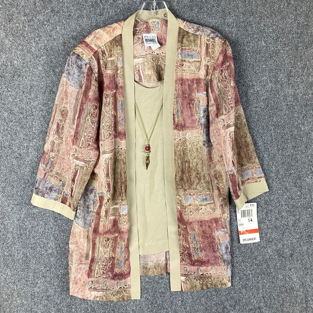 R&M Richards Dress Women's 14 Vintage Floral Cardigan Neckless Nwd